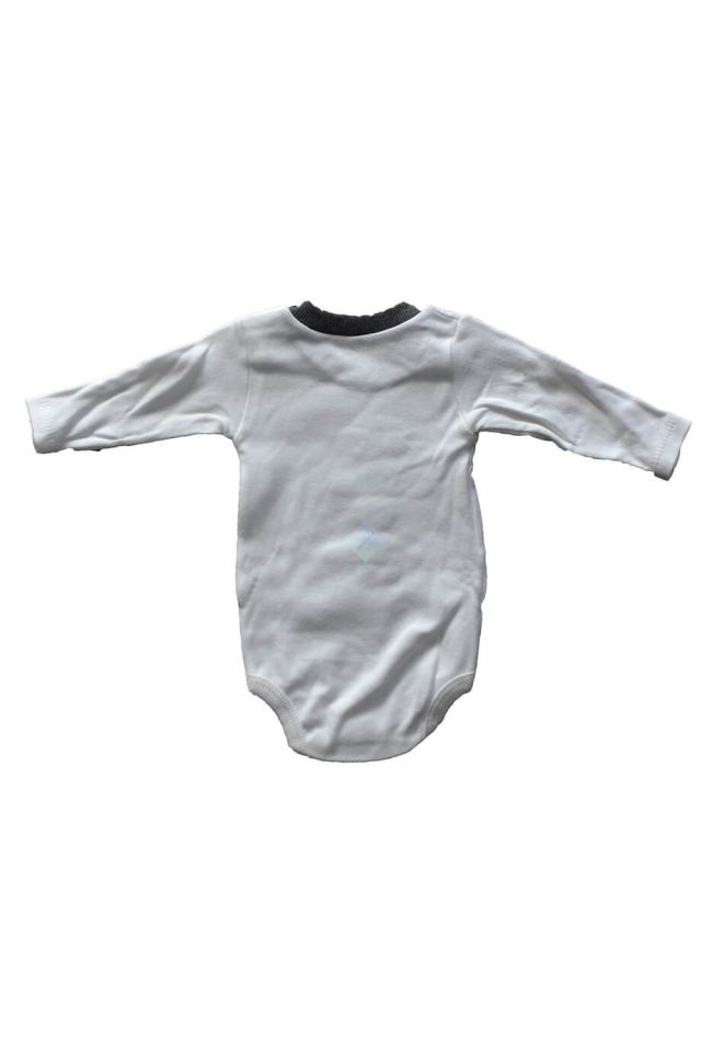 Erkek Bebek Gri Kapüşonlu Çıtçıtlı Sweatshirt & Beyaz Uzun Kol Çıtçıtlı Badi & Gri Eşofman Alt 3lü Takım