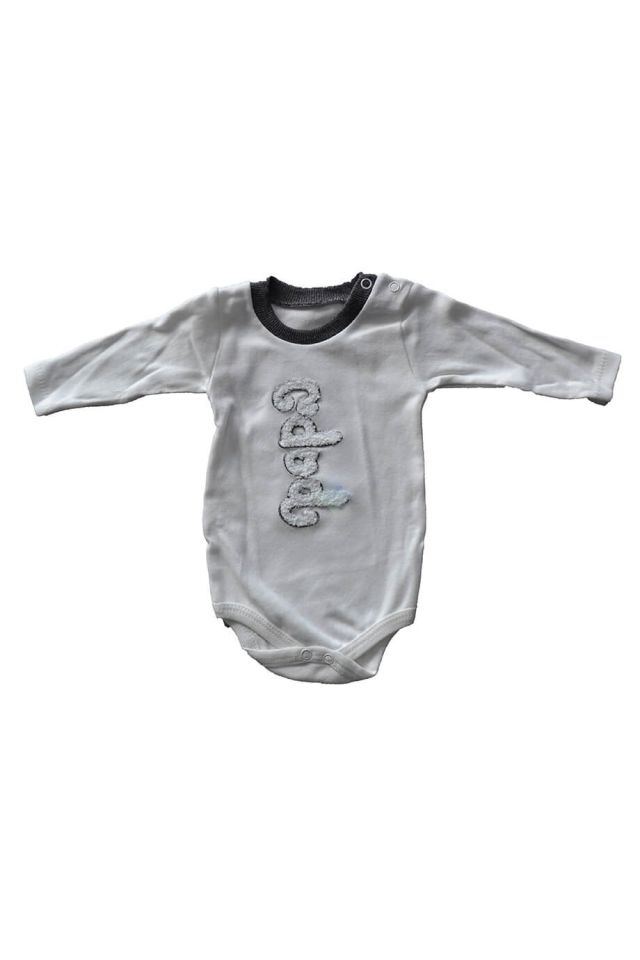 Erkek Bebek Gri Kapüşonlu Çıtçıtlı Sweatshirt & Beyaz Uzun Kol Çıtçıtlı Badi & Gri Eşofman Alt 3lü Takım