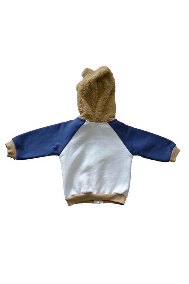 Erkek Bebek Koyu Mavi Baskılı Kapüşonlu Fermuarlı Sweatshirt & Gri Uzun Kol Badi & Eşofman Alt 3lü Takım