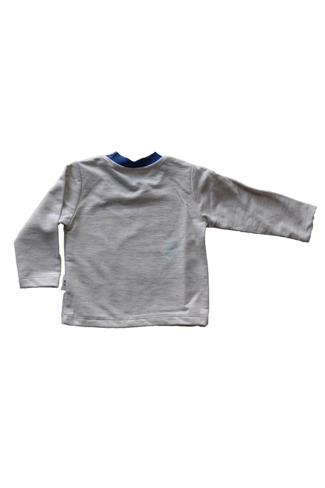 Erkek Bebek Koyu Mavi Baskılı Kapüşonlu Fermuarlı Sweatshirt & Gri Uzun Kol Badi & Eşofman Alt 3lü Takım