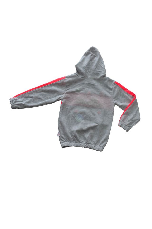 Kız Çocuk Gri Kapüşonlu Smile Yazılı Sweatshirt Eşofman Takım