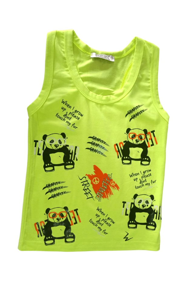 Erkek Çocuk Neon Yeşil Panda Baskılı Atlet Tişört