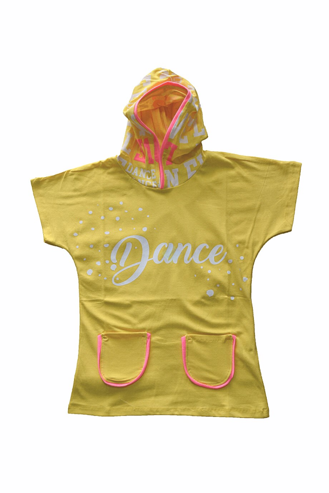 Sarı Kapüşonlu Dance Yazılı Tişört
