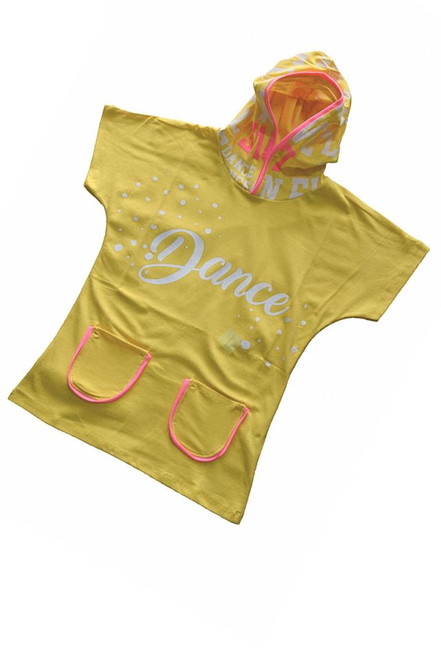 Sarı Kapüşonlu Dance Yazılı Tişört