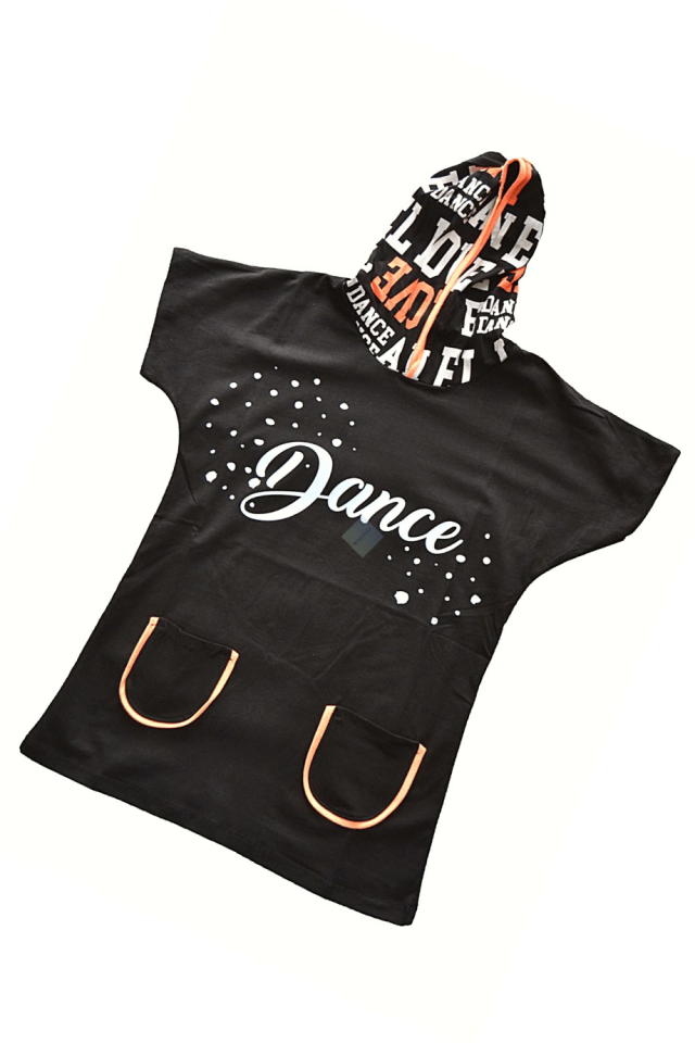 Siyah Kapüşonlu Dance Yazılı Tişört