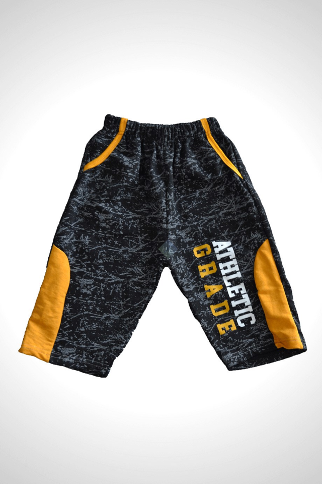 Siyah Cepli Athletic Grade Baskılı Kapri Şort