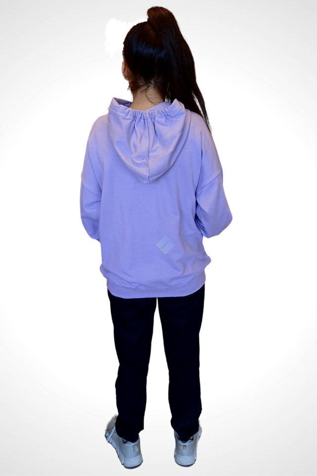 Lila Kapüşonlu Kanguru Cepli Sweatshirt
