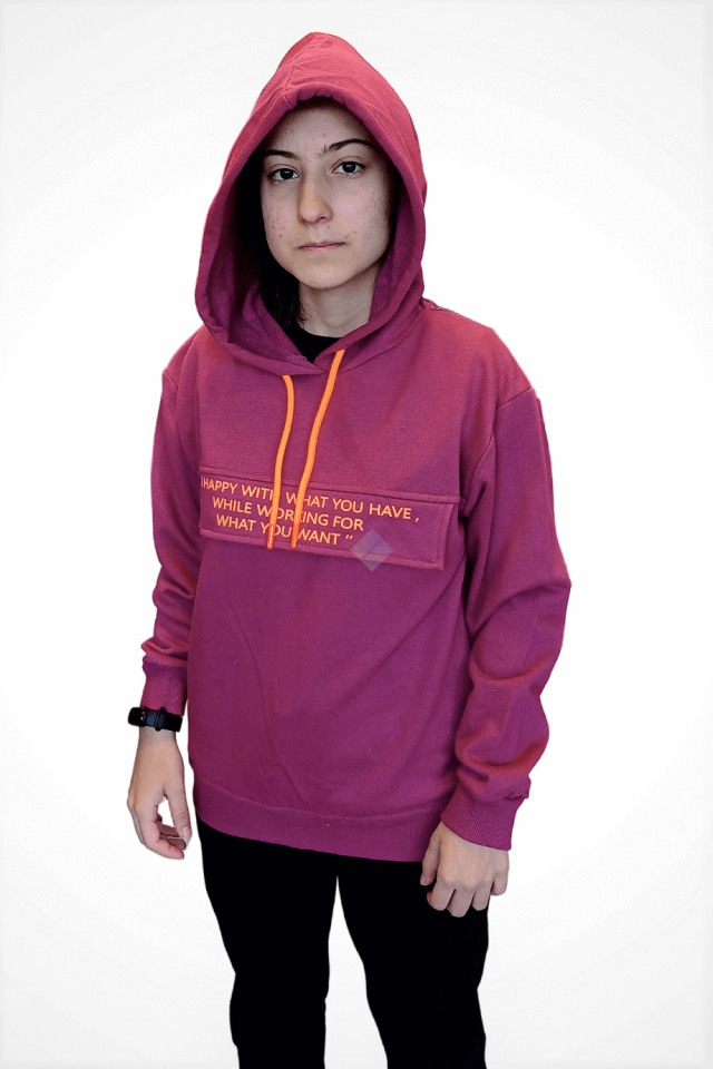 Mor Kapüşonlu Sweatshirt