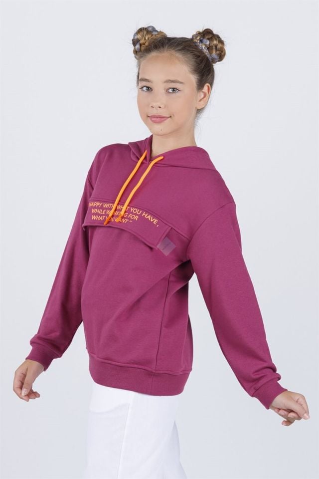 Mor Kapüşonlu Sweatshirt