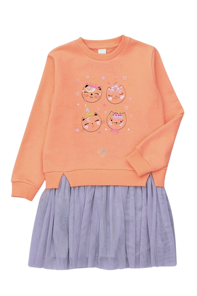 Oranj Kedi Baskılı Sweatshirt & Tütü Etekli Elbise