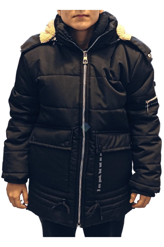 Unisex Çocuk Siyah İçi Peluş Mont Kaban