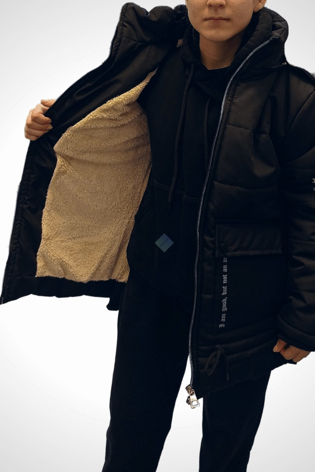 Unisex Çocuk Siyah İçi Peluş Mont Kaban
