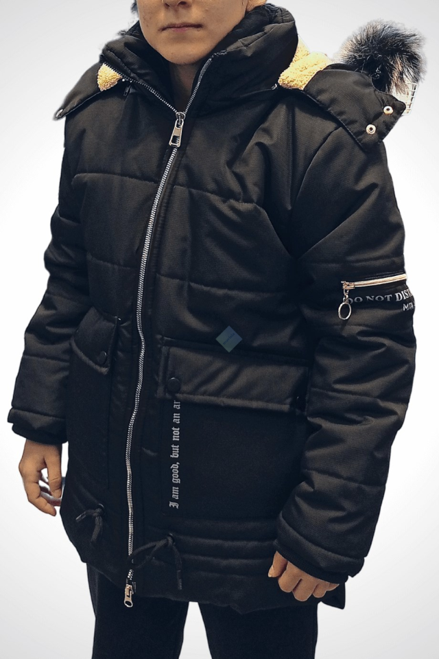 Unisex Çocuk Siyah İçi Peluş Mont Kaban