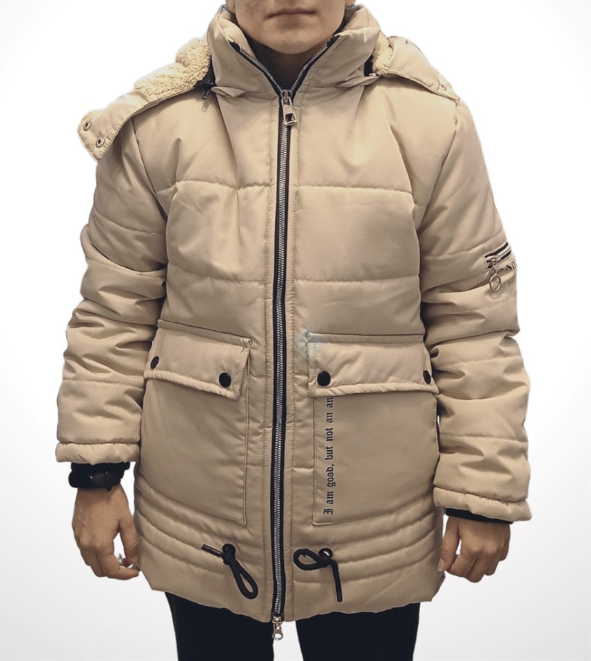 Unisex Çocuk Ekru Çift Cepli İçi Peluş Mont Kaban