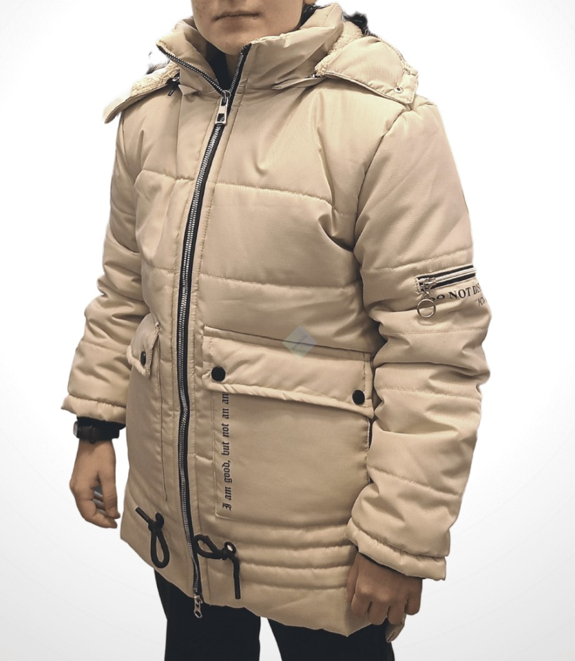 Unisex Çocuk Ekru Çift Cepli İçi Peluş Mont Kaban