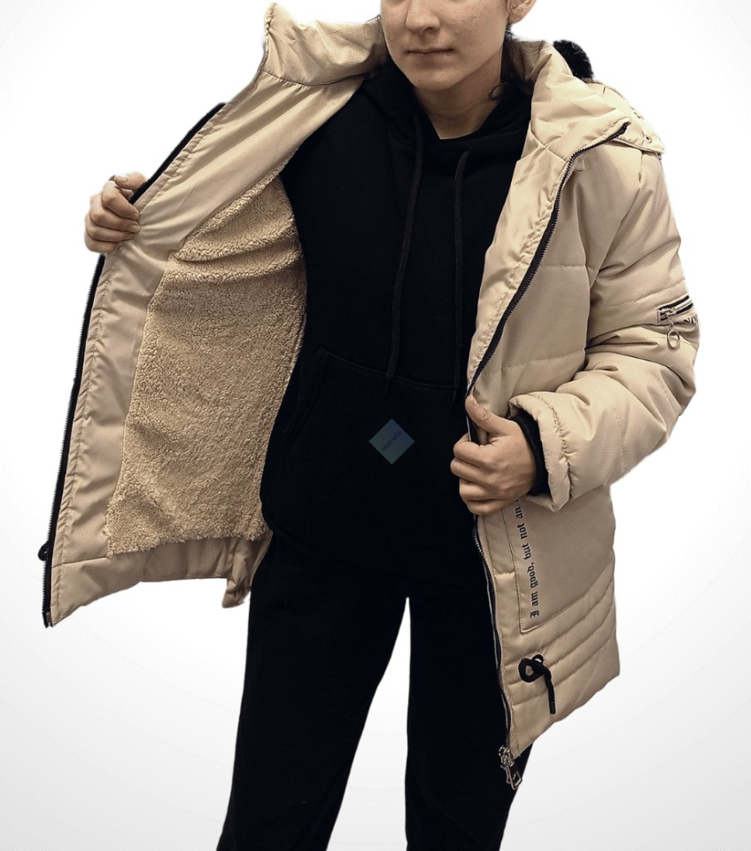 Unisex Çocuk Ekru Çift Cepli İçi Peluş Mont Kaban