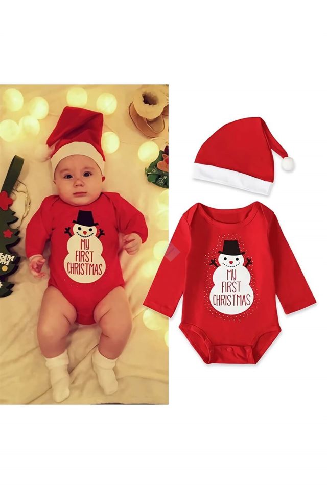 Yılbaşı Temalı Bebek Body & Şapka Takım