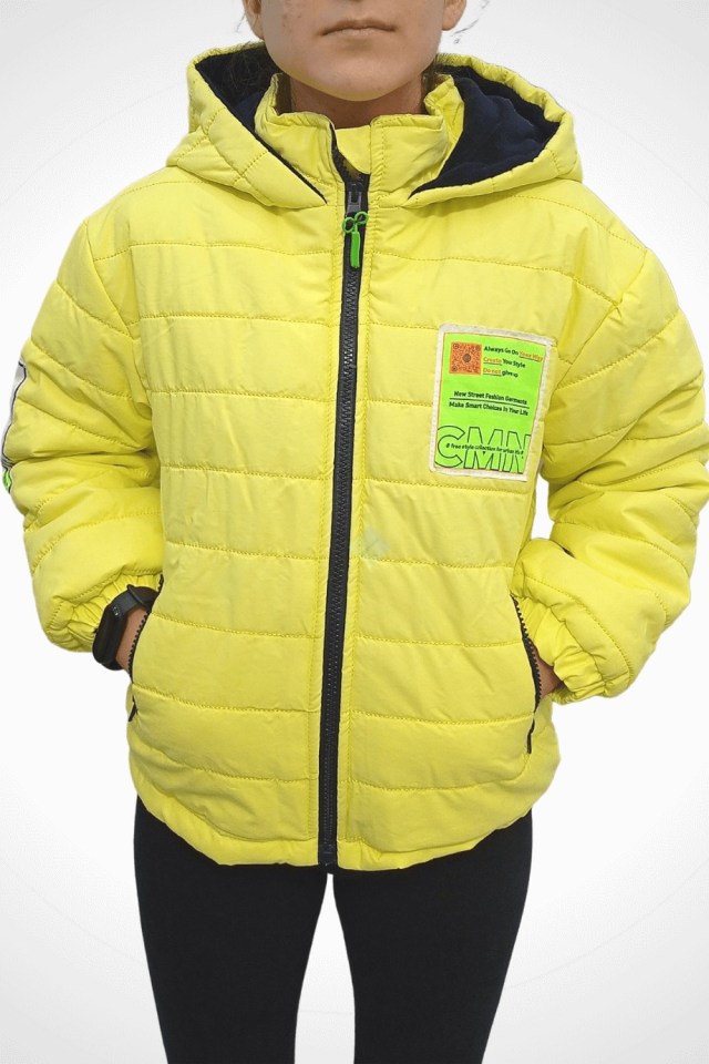 Sarı Kapüşonlu Şişme Mont