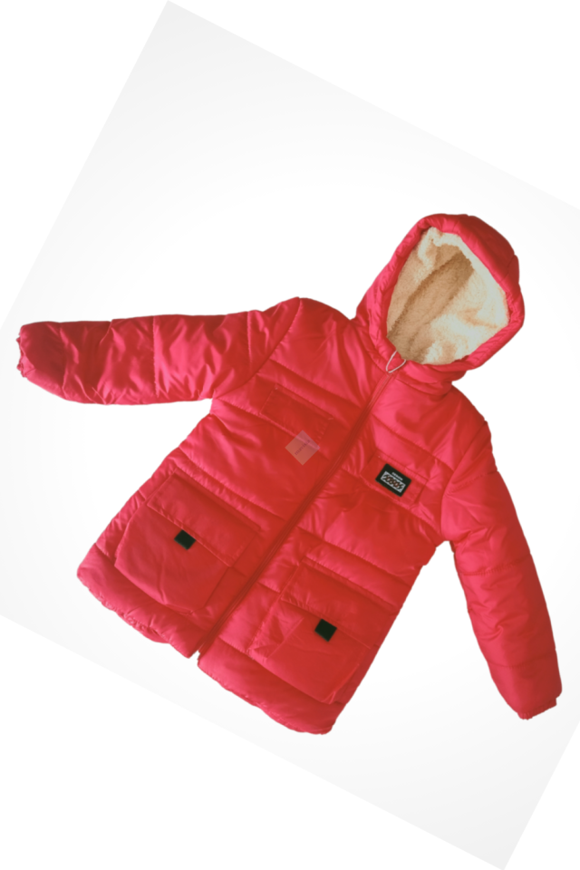 Unisex Çocuk Kırmızı Kapüşonlu Mont